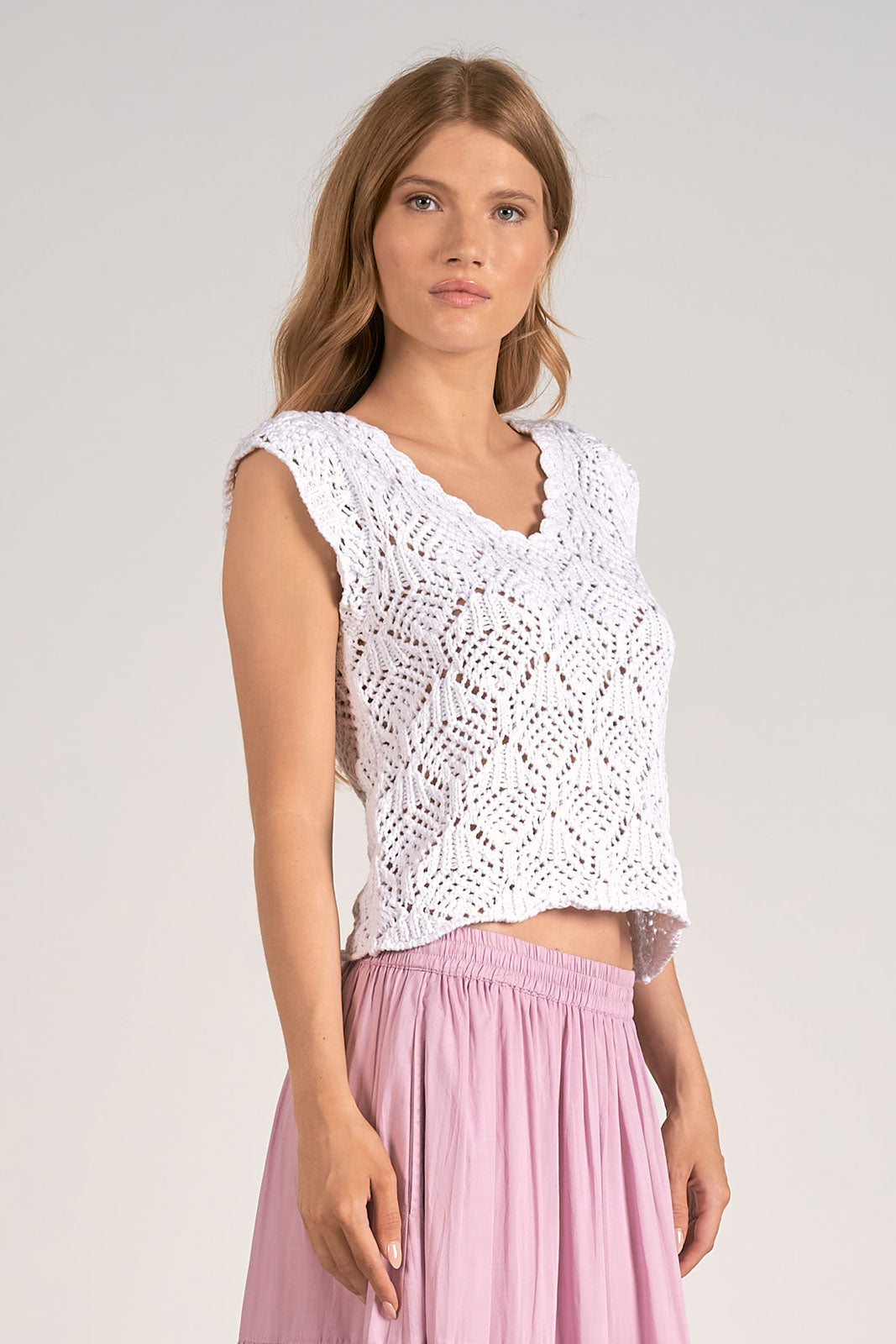Cap Sleeve Crochet Sweater - White