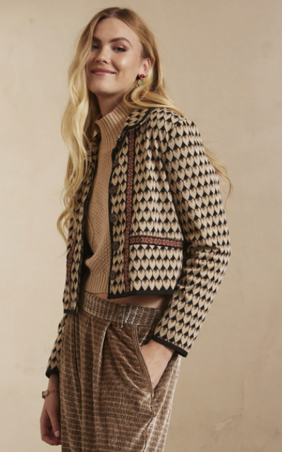 The Alberta Jacquard Jacket - Camel & Black