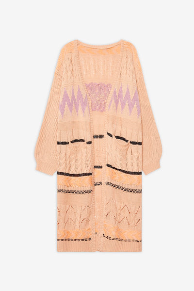 The Makani Long Jacquard Cardigan - Sand Multi