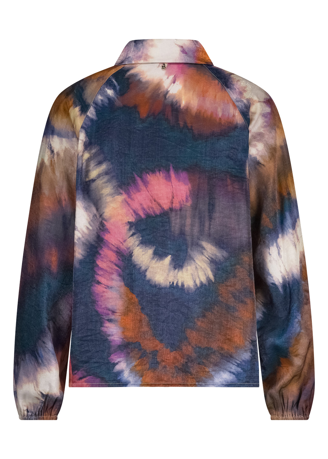 Tie-dye jacket with multicolor pattern on a white background