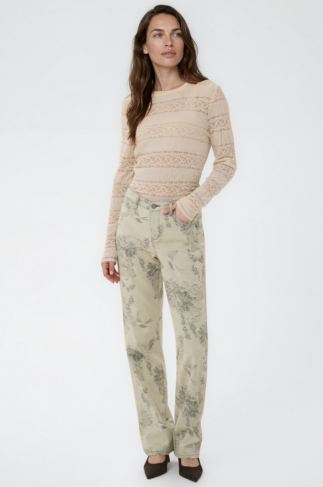 Vatta Jacquard Pants - Ecru Flower