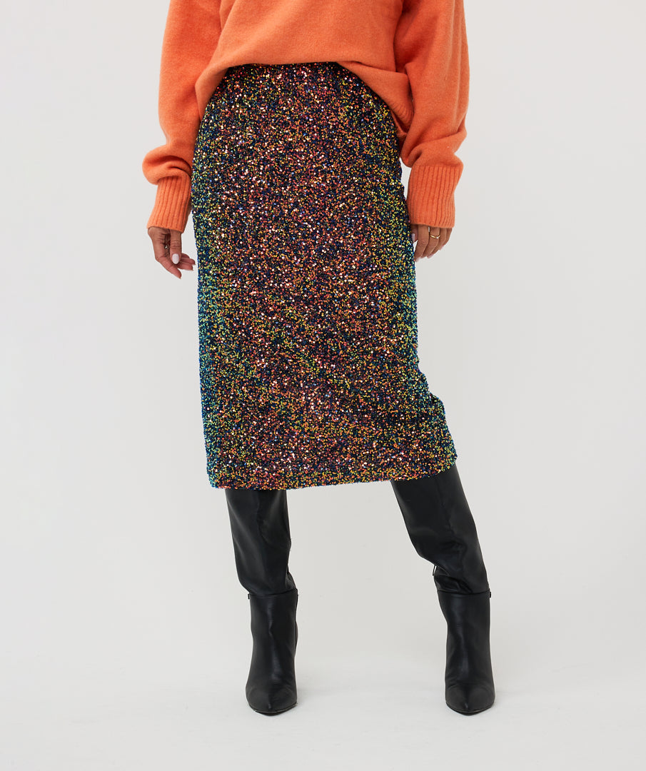 Multi Color Midi Sequin Skirt