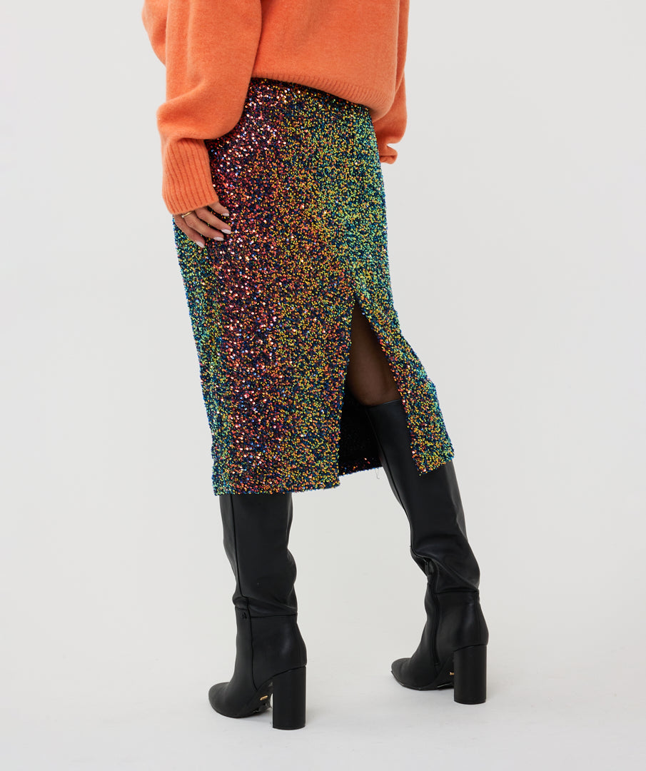 Multi Color Midi Sequin Skirt