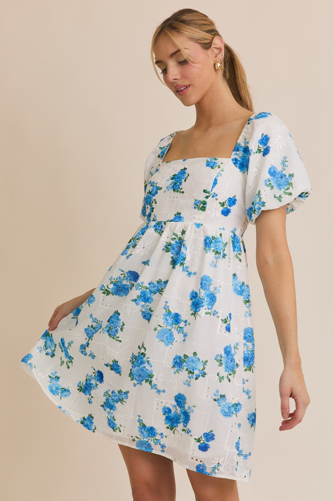 nakd beige dress Square Neck Puff Back Smocking Floral Print Dress