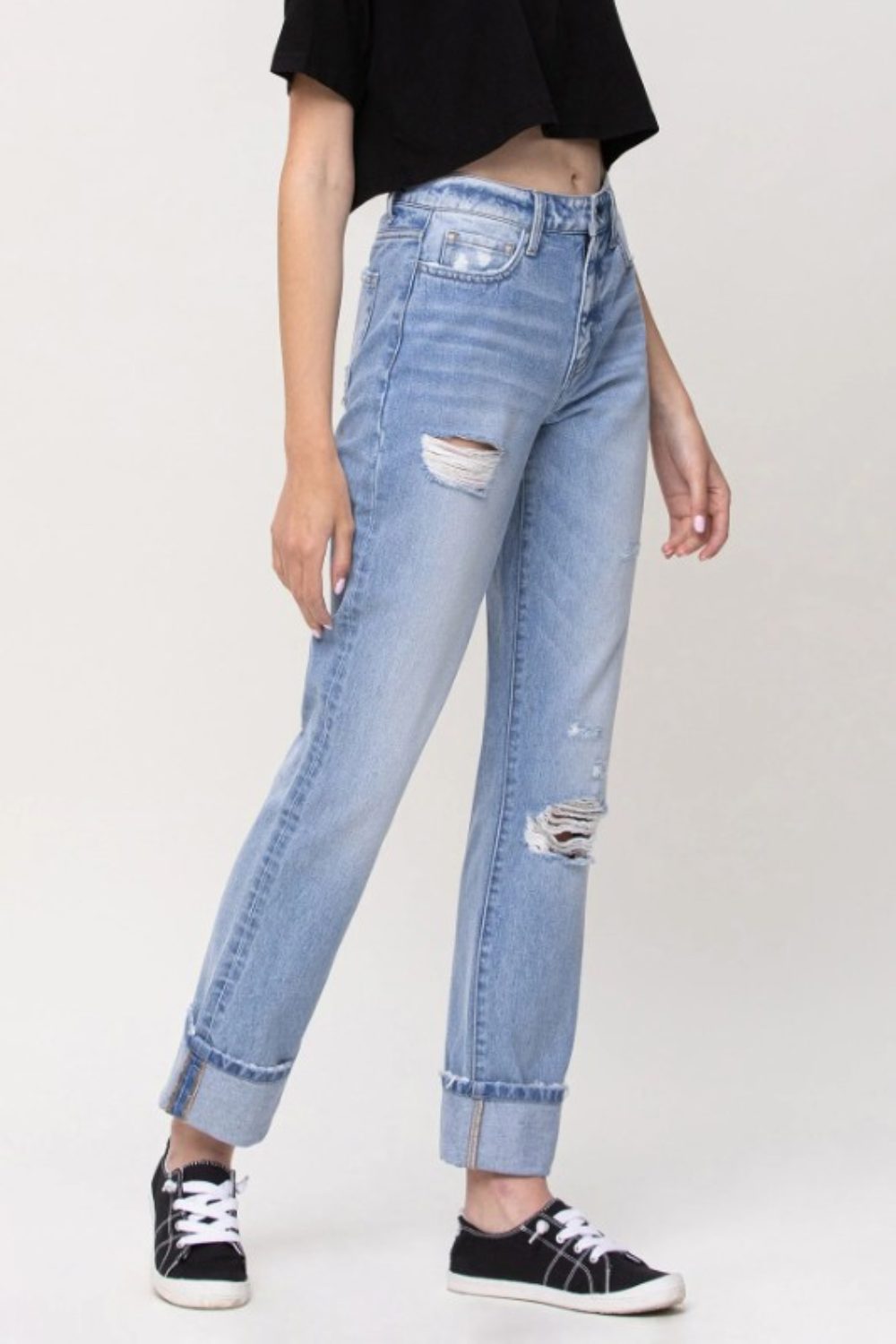 High Rise 90'S Vintage Straight Jeans with Cuff Hem // Reale