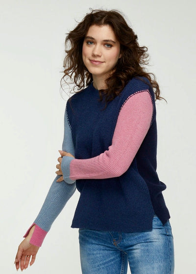 Color Block Rib Sweater (Denim)
