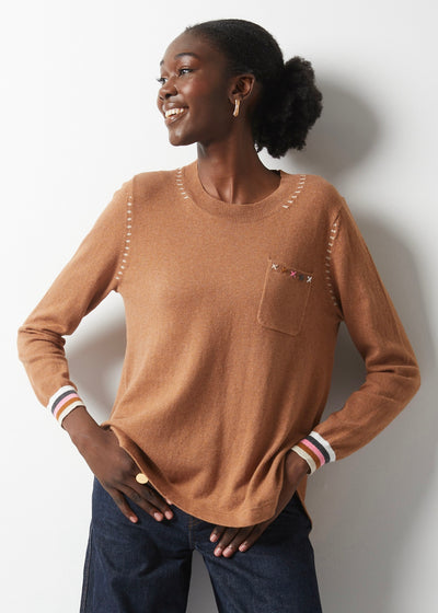 Handwork Curve Sweater - Cafe