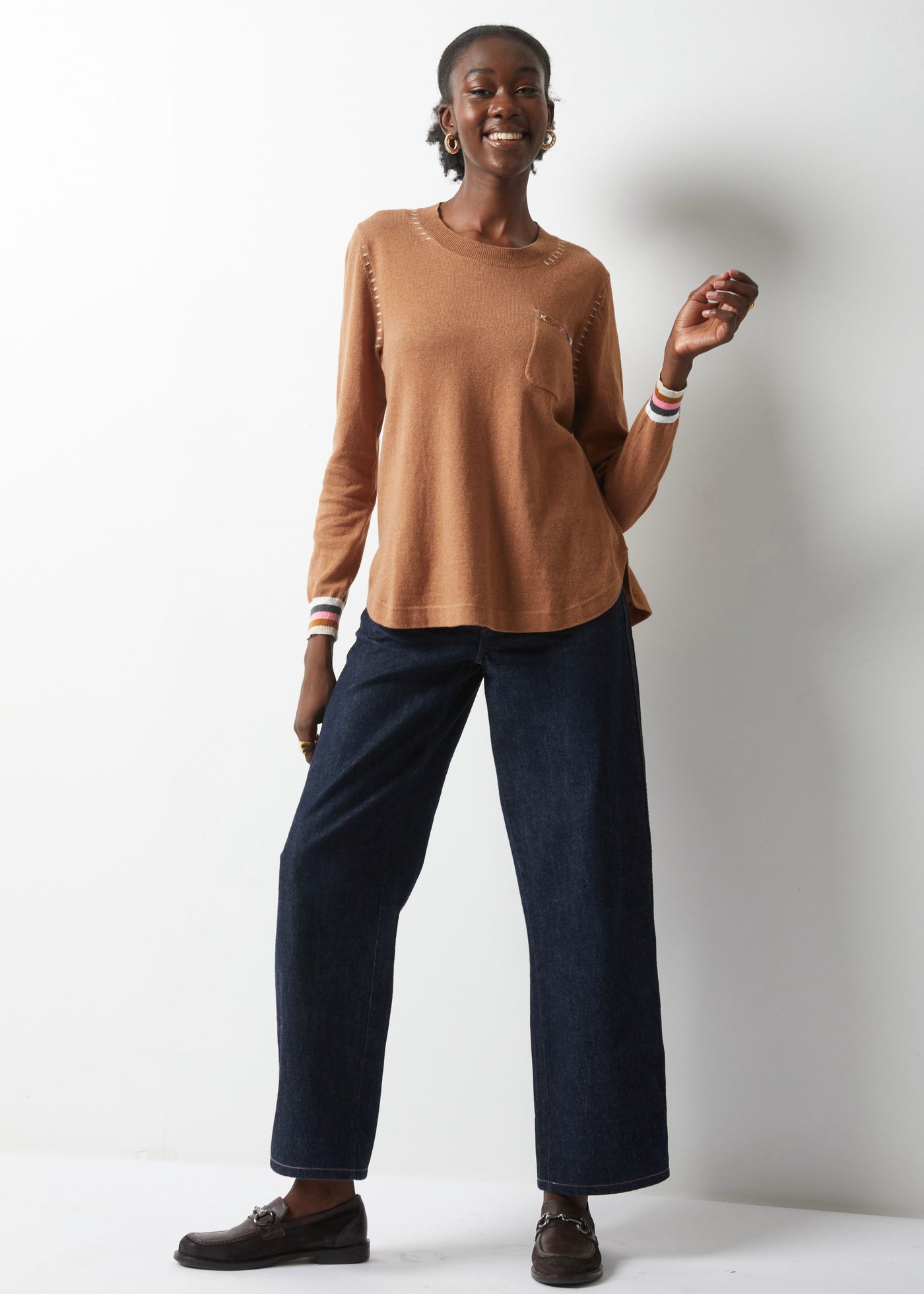 Handwork Curve Sweater - Cafe