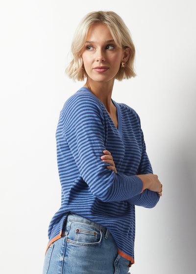 Essential V-Neck Striped Sweater - Chambray