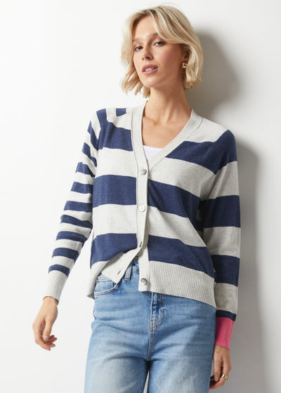 Essential Stripe Cardigan - Silver/Navy