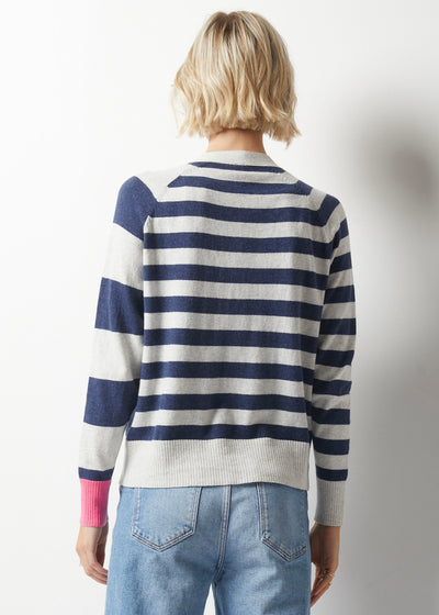 Essential Stripe Cardigan - Silver/Navy