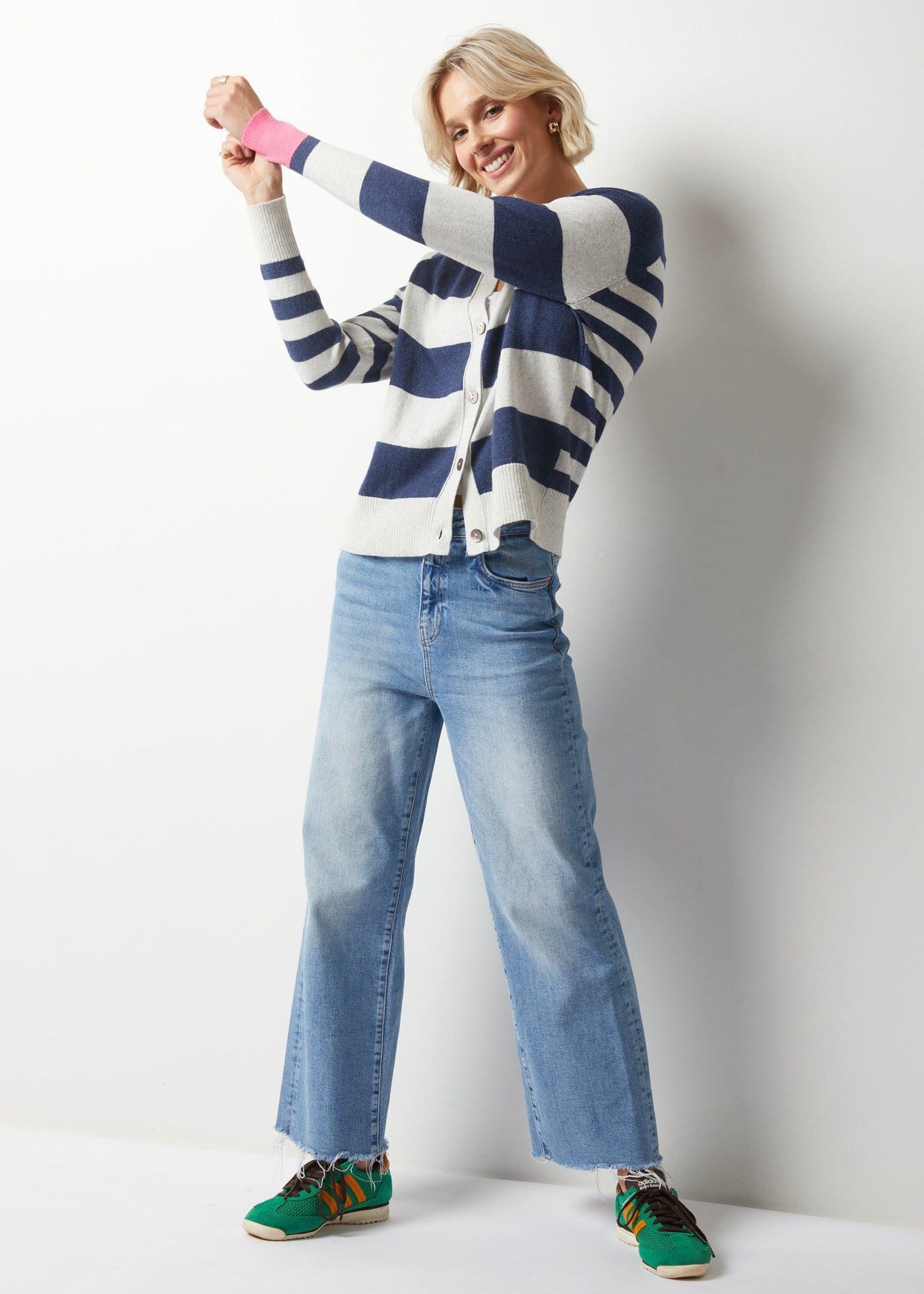 Essential Stripe Cardigan - Silver/Navy