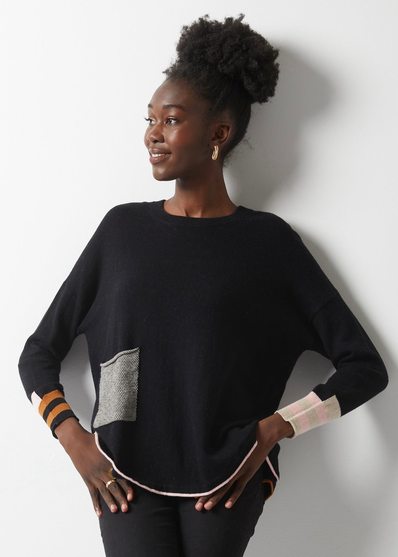 Birdseye Trim Sweater - Black