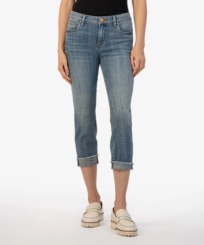 Amy Crop Straight Leg Roll Up Fray - Med Base Wash