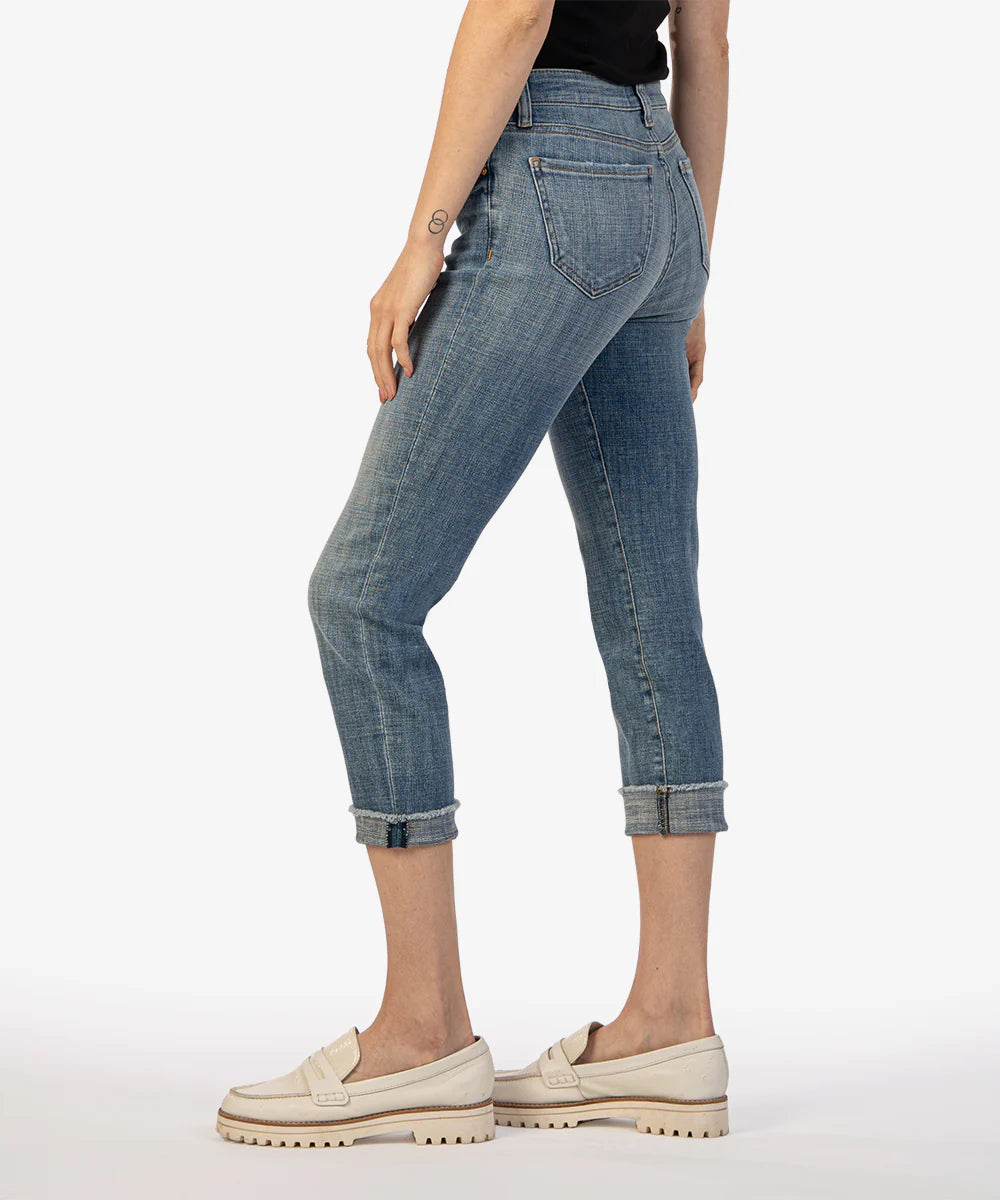 Amy Crop Straight Leg Roll Up Fray - Med Base Wash