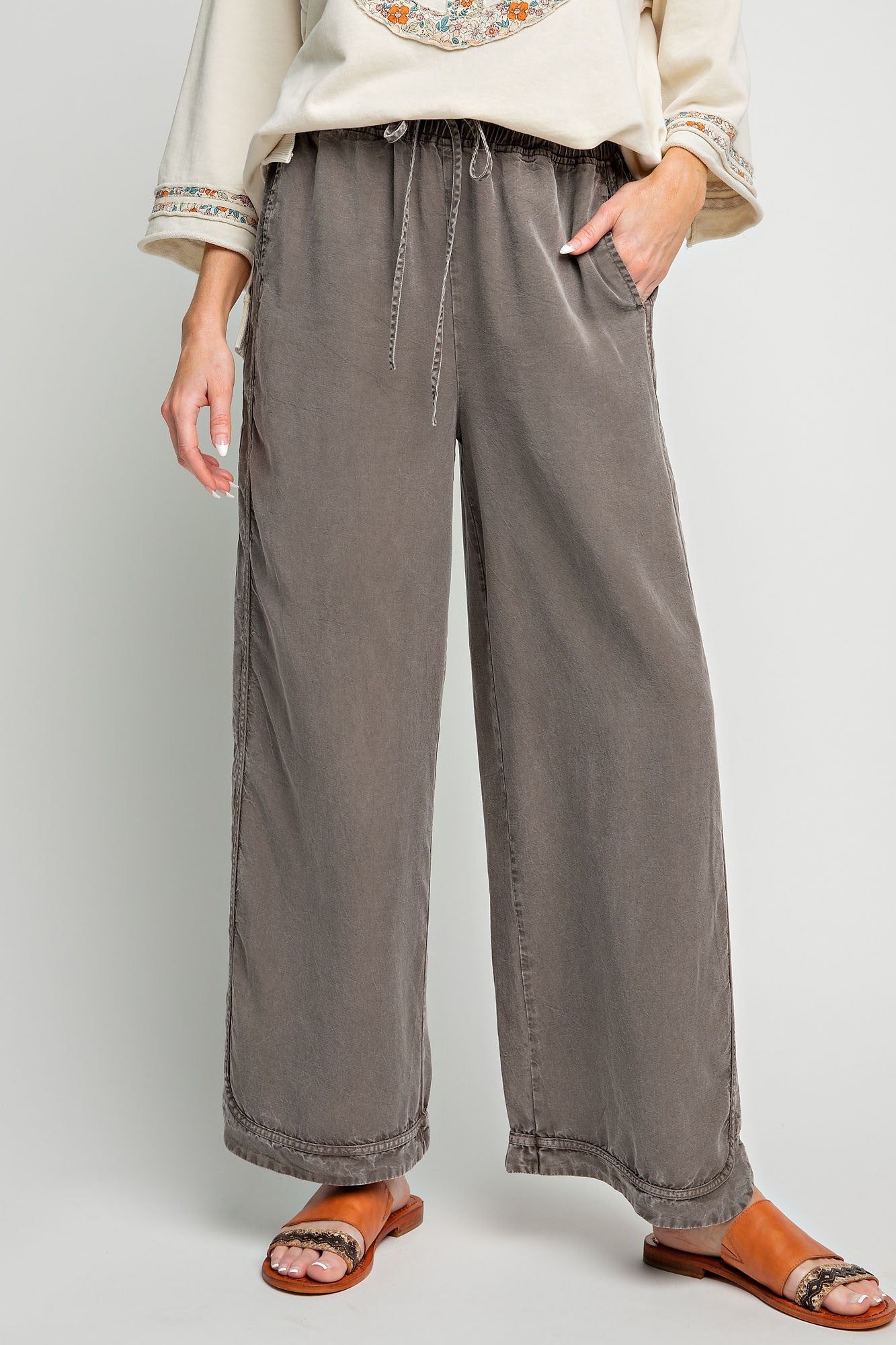 Mineral Washed Soft Twill Wide Leg Pants