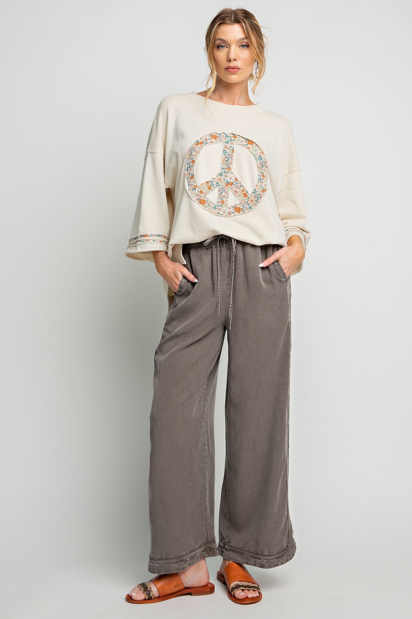 Mineral Washed Soft Twill Wide Leg Pants