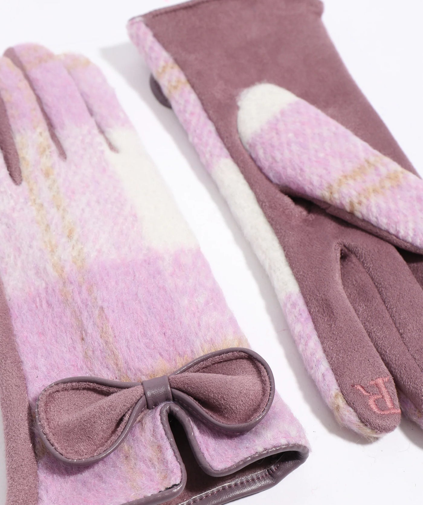 Purple Check Pattern Glove with Bow Embellishment and Lining