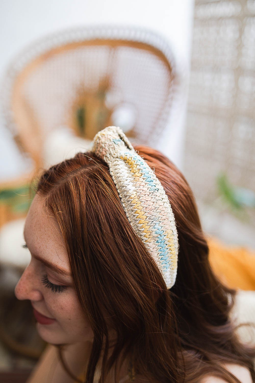 Twine Woven Knotted Headband // Baby Blue/White