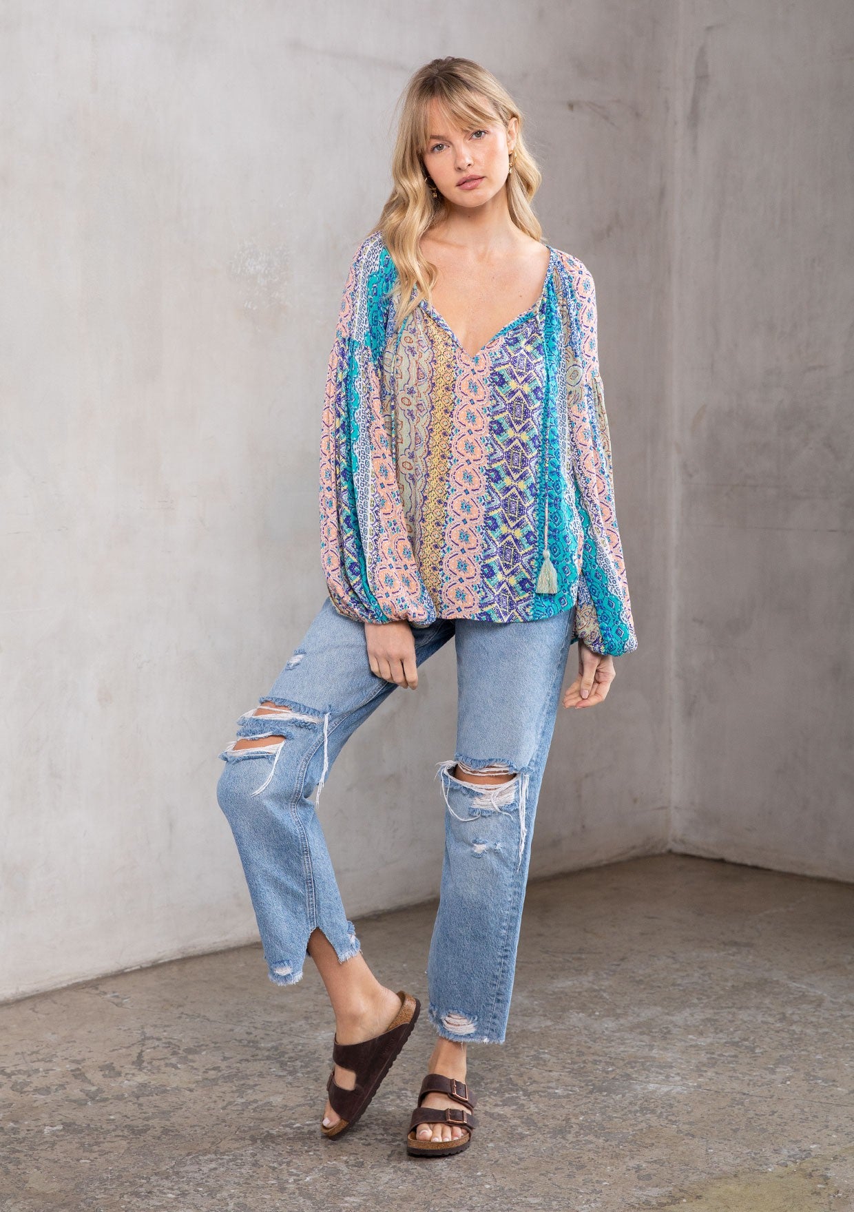 Hippie At Heart Peasant Blouse // Turquoise Multi