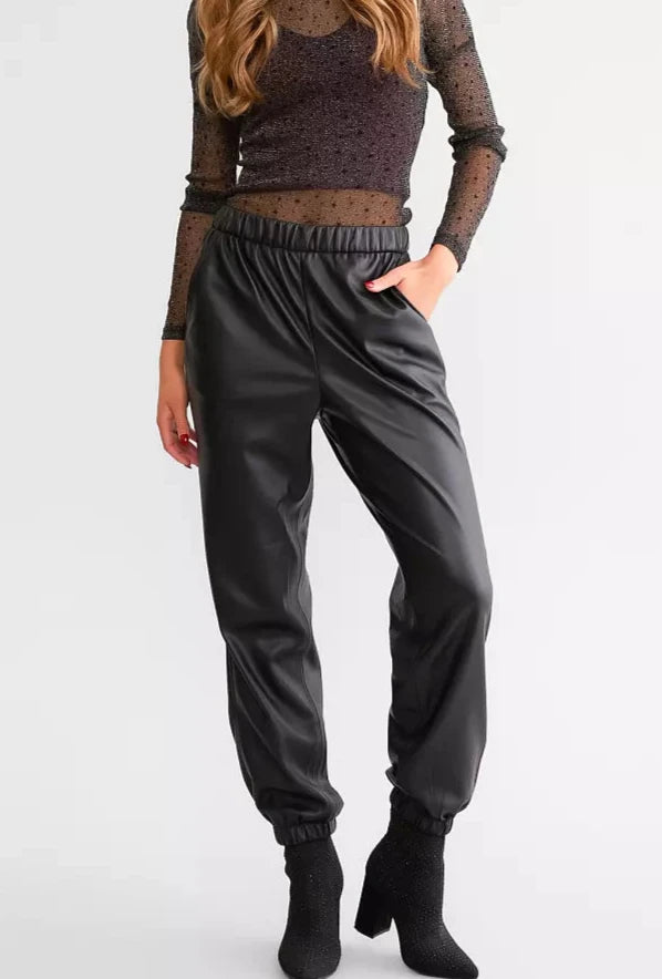 Lenora Faux Leather Joggers - Black