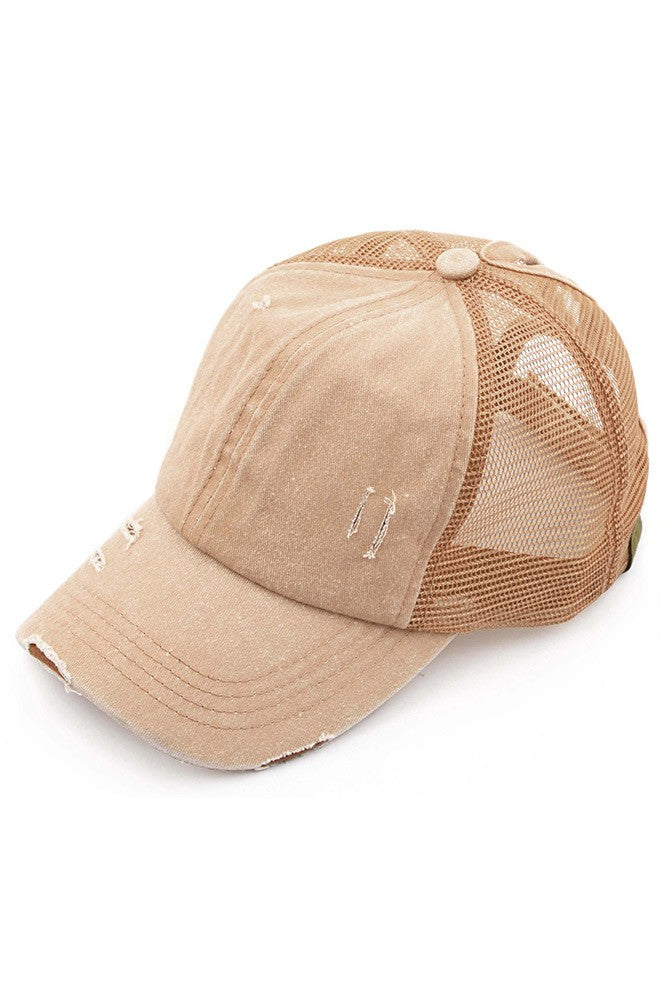 CC Distressed Ponytail Messy Bun Cap