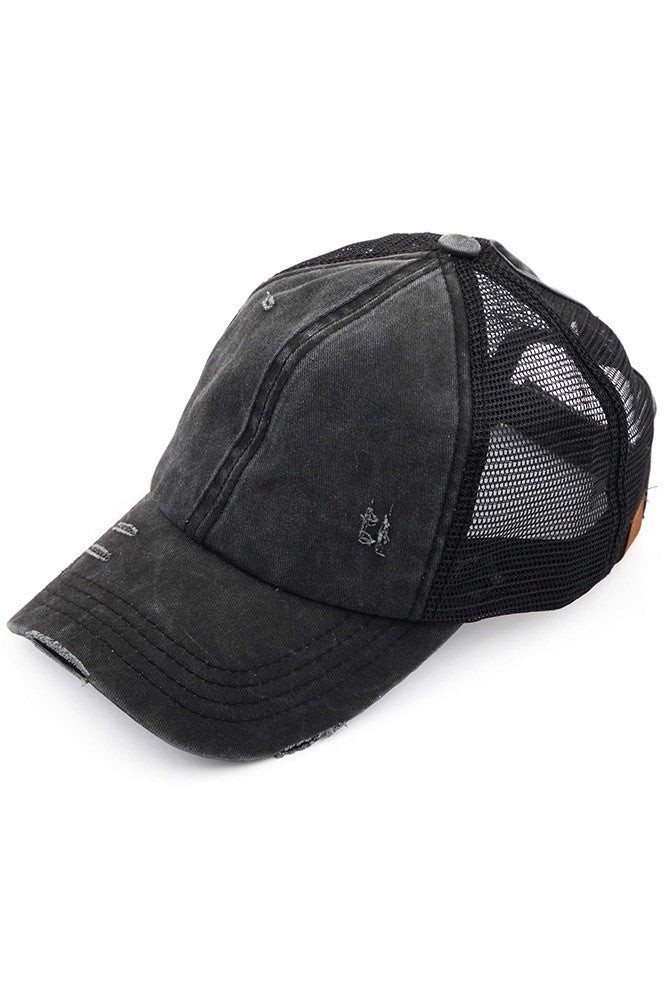 CC Distressed Ponytail Messy Bun Cap