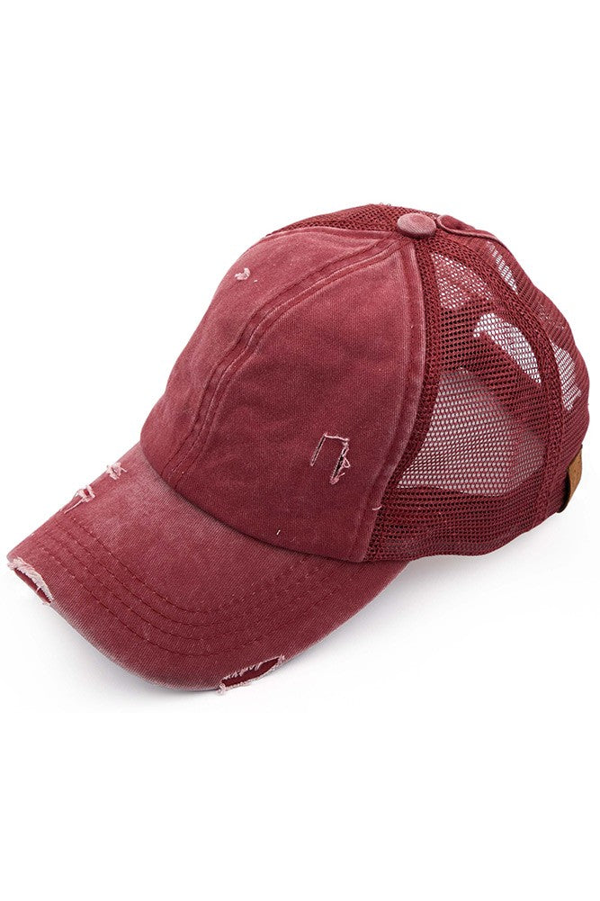 CC Distressed Ponytail Messy Bun Cap