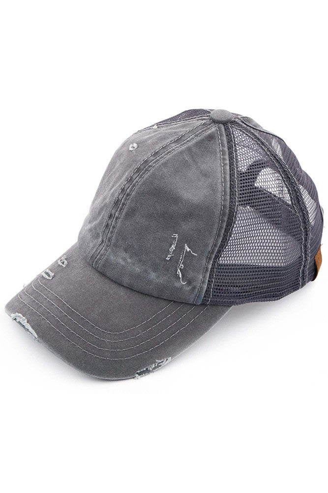 CC Distressed Ponytail Messy Bun Cap