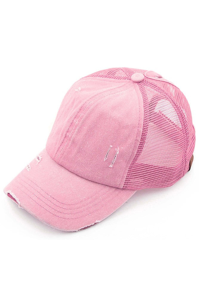 CC Distressed Ponytail Messy Bun Cap