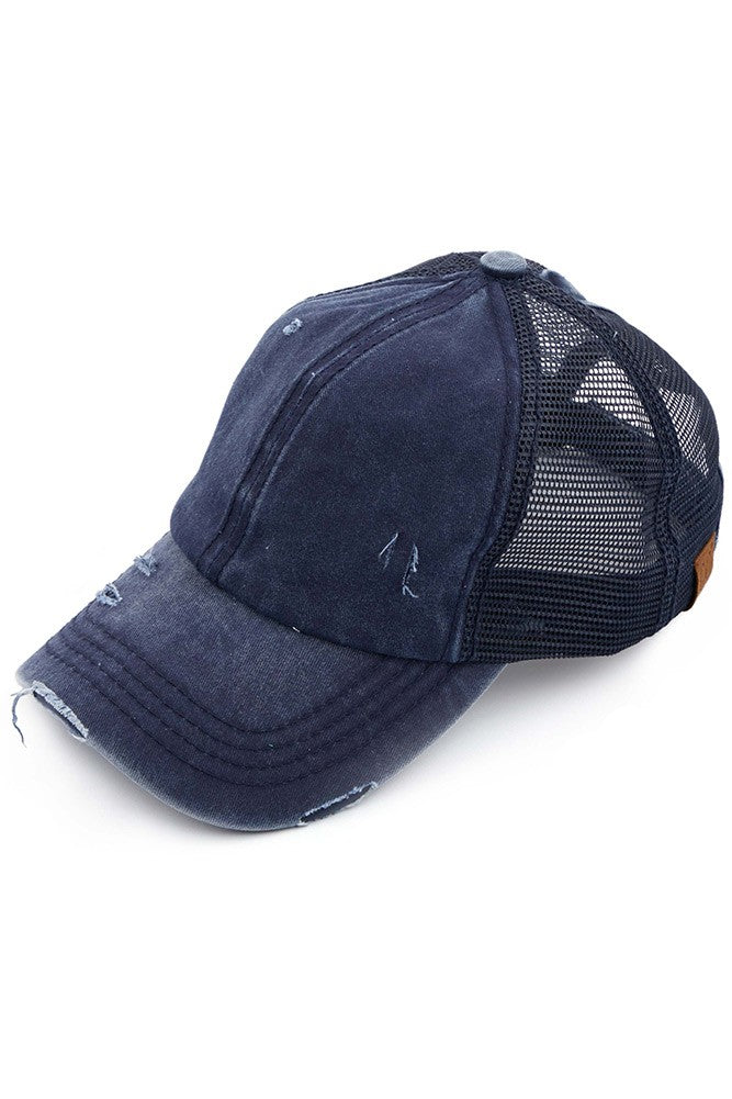 CC Distressed Ponytail Messy Bun Cap