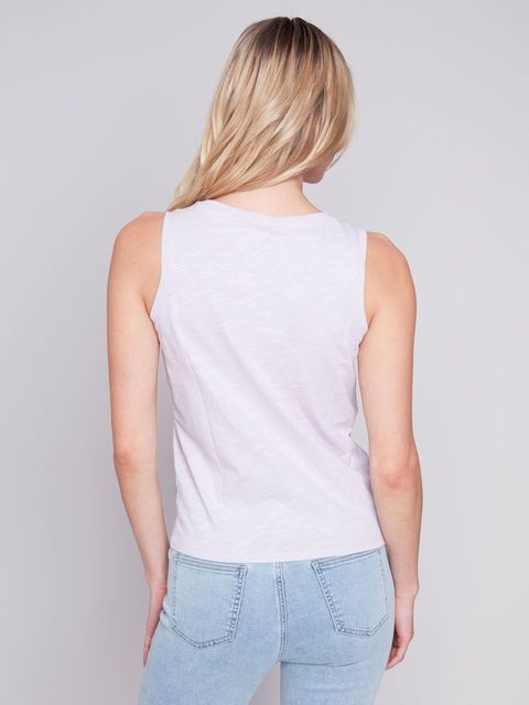 Sleeveless Tank Top with Twisted Hem at Front
