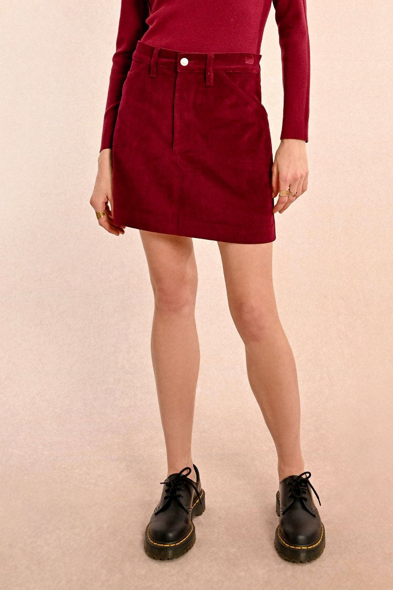 The Caroline Corduroy Skirt - Deep Red