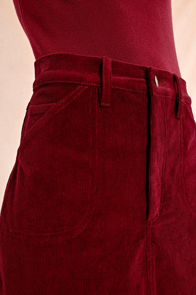 The Caroline Corduroy Skirt - Deep Red