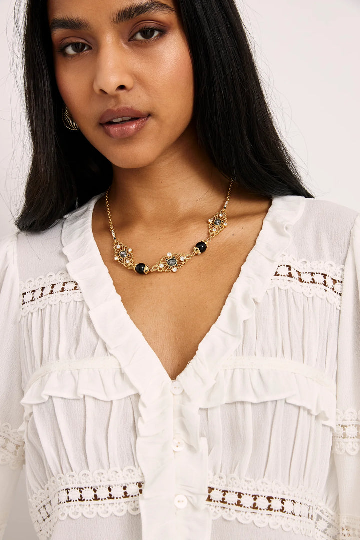 Nekane Ruffled and Lace Trim Blouse - White