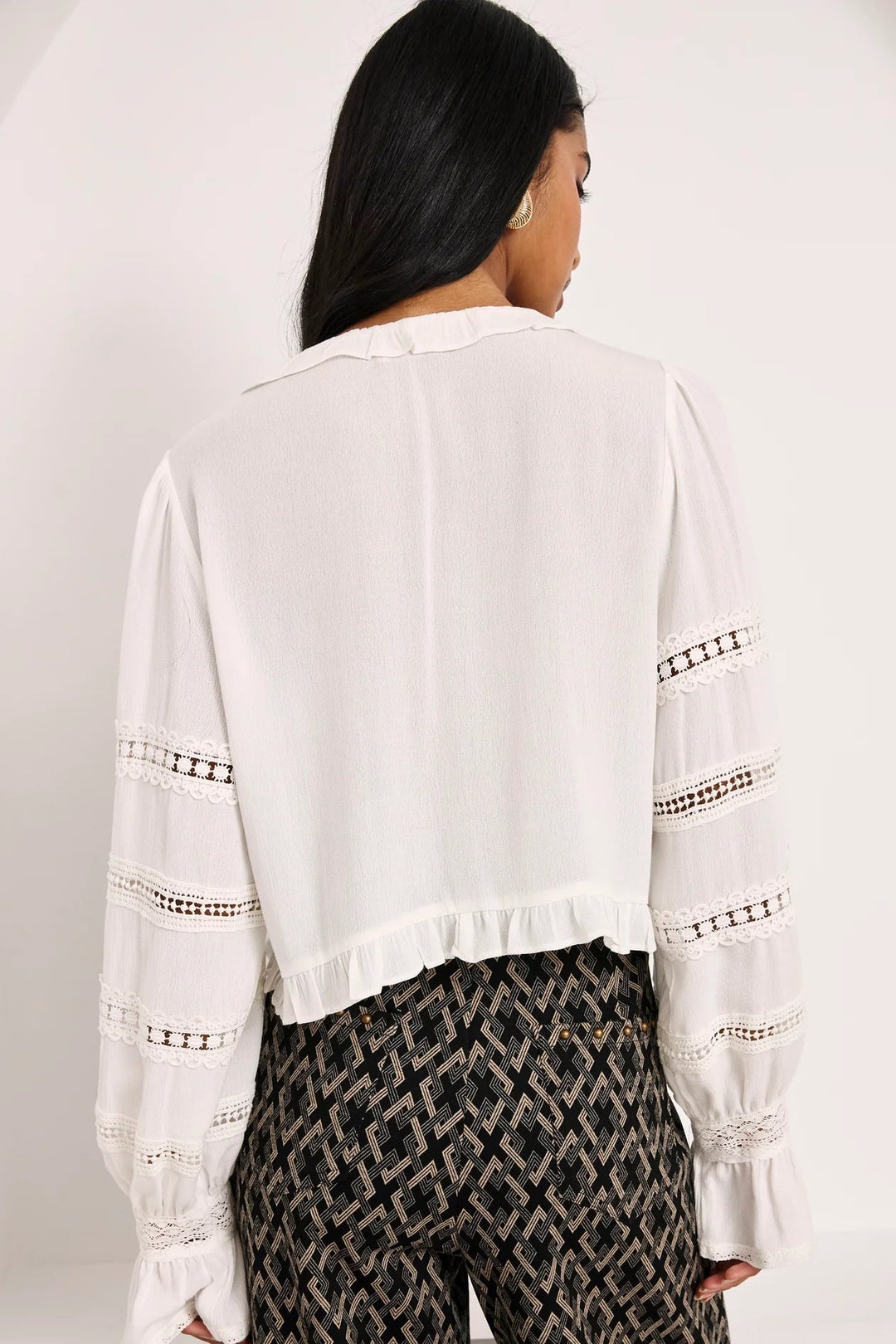 Nekane Ruffled and Lace Trim Blouse - White