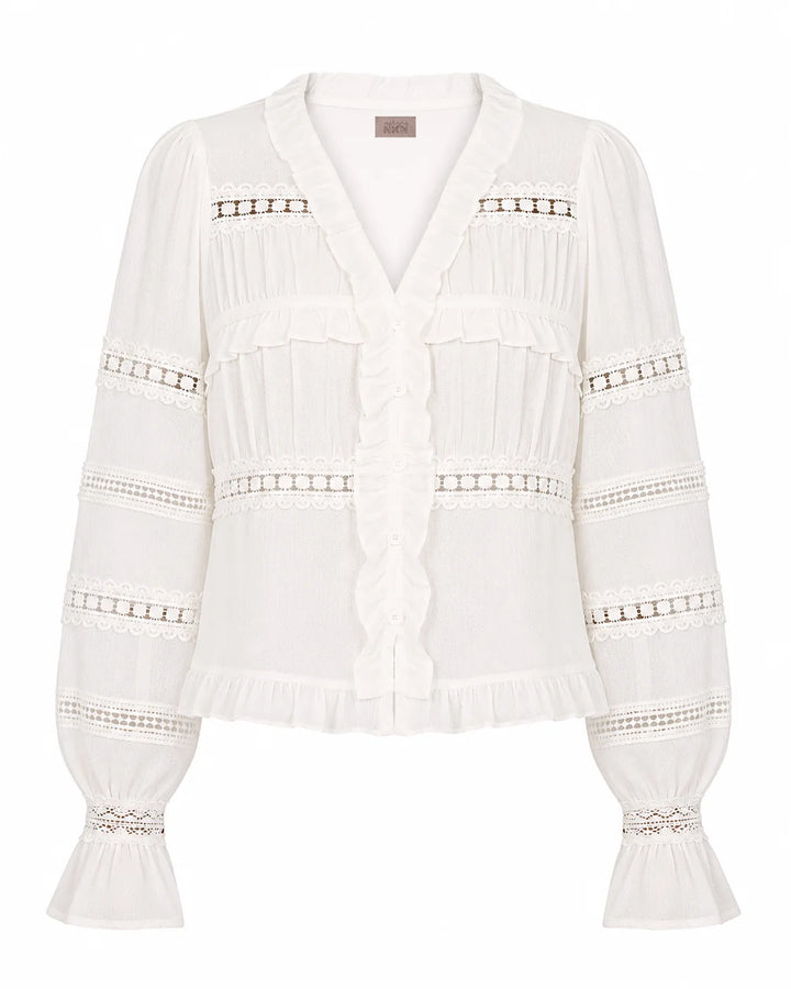 Nekane Ruffled and Lace Trim Blouse - White