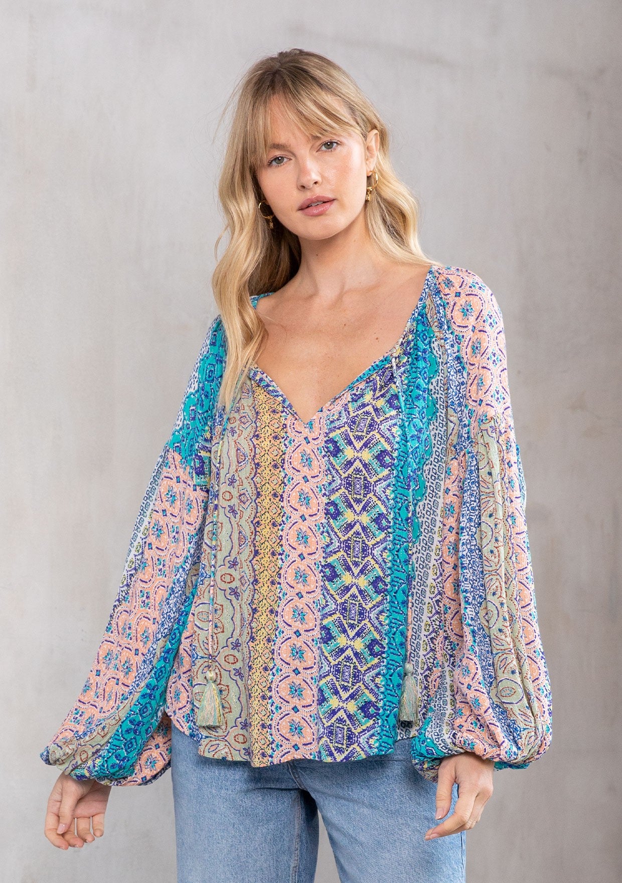 Hippie At Heart Peasant Blouse // Turquoise Multi