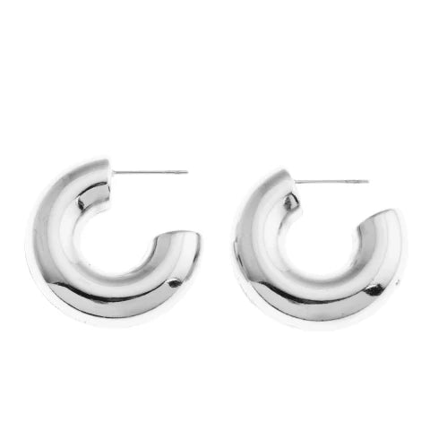 Hollow Chunky-Look Smooth Surface Tube Hoop Earrings