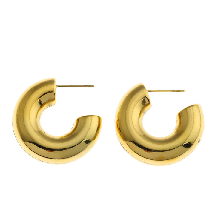 Hollow Chunky-Look Smooth Surface Tube Hoop Earrings