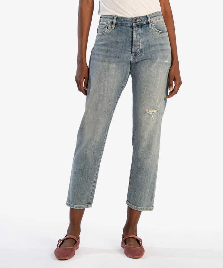 Elizabeth Slouchy High Rise Boyfriend Crop Jeans - Conserved with Medium Base Wash