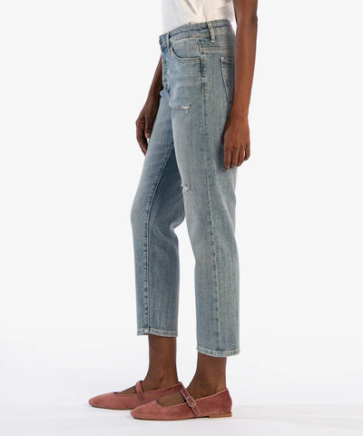 Elizabeth Slouchy High Rise Boyfriend Crop Jeans - Conserved with Medium Base Wash