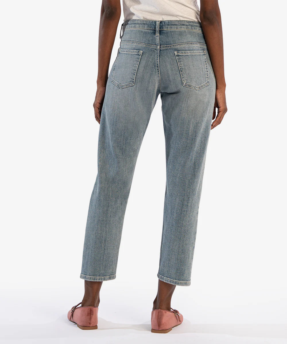 Elizabeth Slouchy High Rise Boyfriend Crop Jeans - Conserved with Medium Base Wash