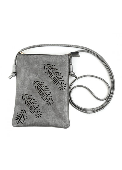 Feather Laser Cut Crossbody Cell Phone Bag