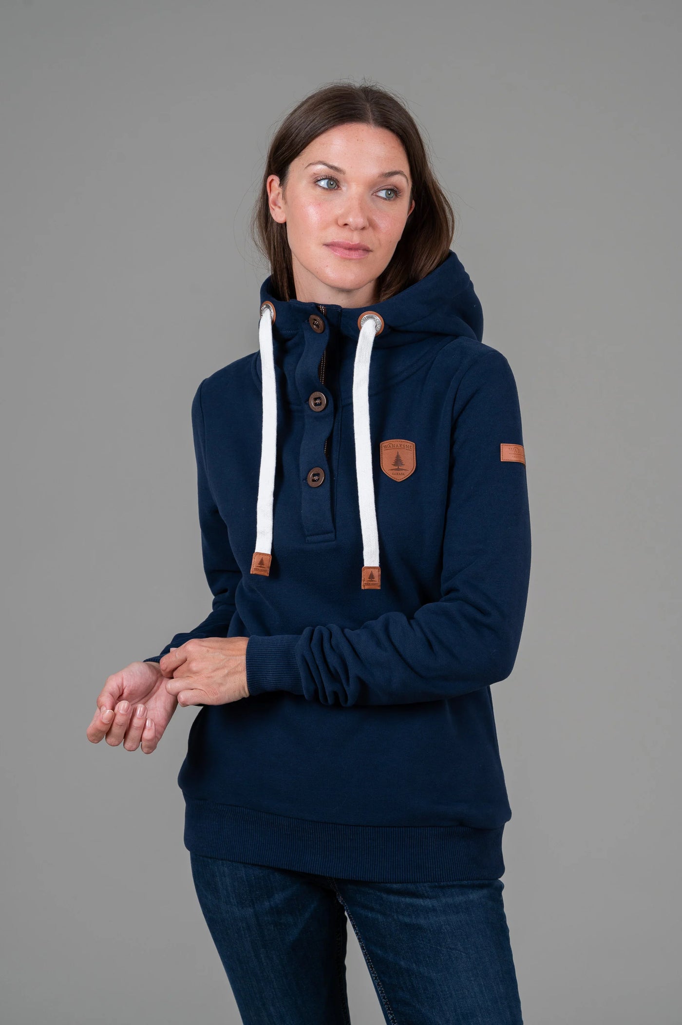 Jas Oxford Blue Button Neck Hoodie