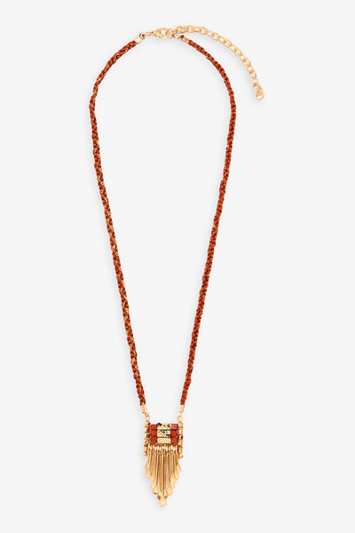 Braided cord necklace with bead. Lobster clasp closure - Brick