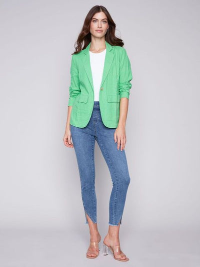 Solid Linen Blazer - Emerald