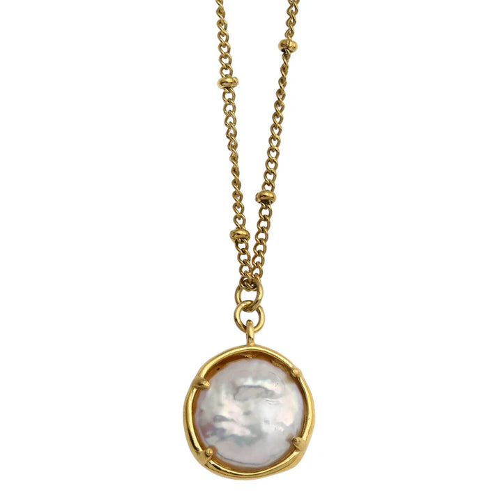 Oyester Beaded Chain with an Encased Fresh Water Pearl Pendant