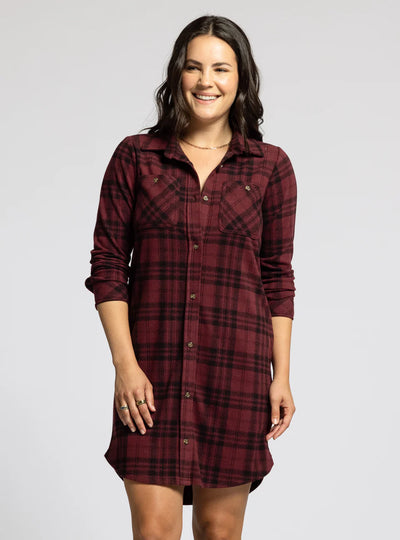 Leslie Dress - Burgundy Plaid