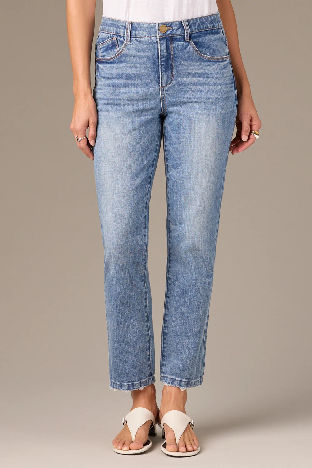 Logan High Rise Vintage Skinny Jeans with Distressed Hem - Light Blue Artisanal Denim